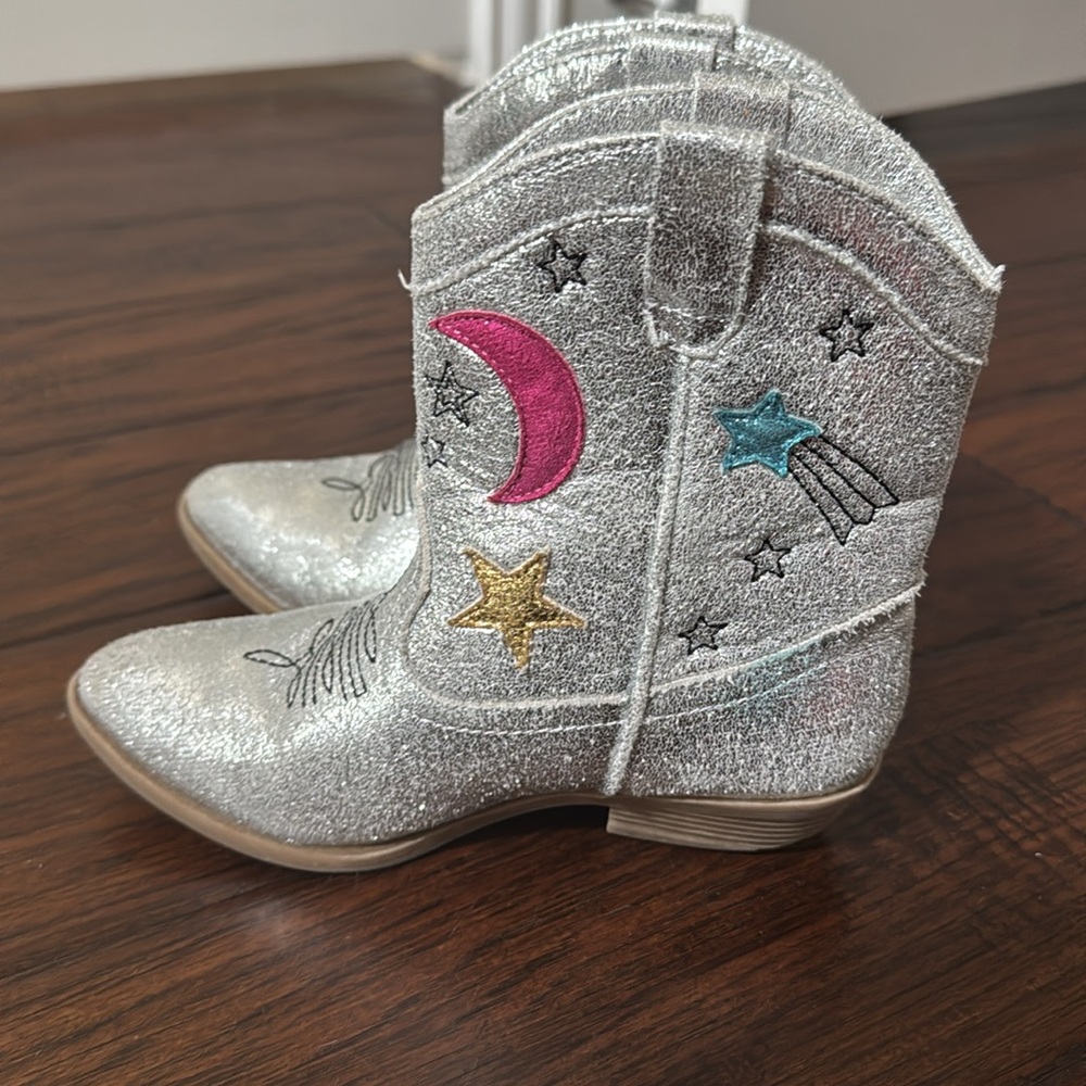 GIrls Tucker + Tate Silver Glitter Cowboy Boots